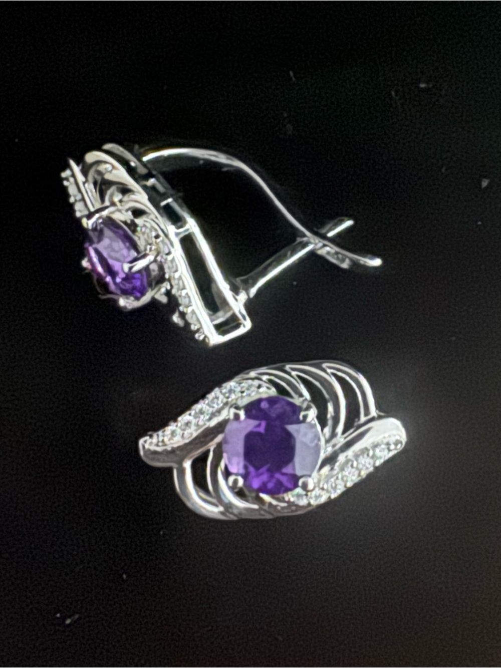 925 Silver Amethyst/cubic Zirconia Halo Drop Earrings New Without Tags
